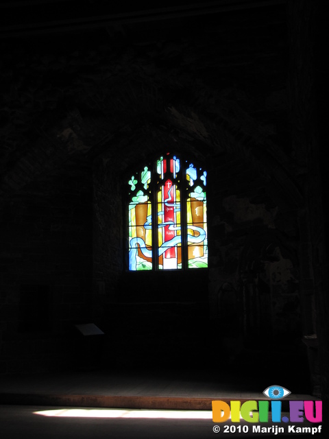 SX16577 Stained glass in Goodrich Castle chapel